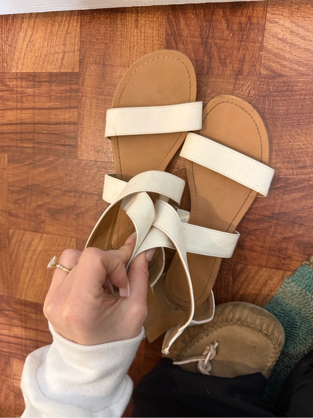 Charlotte Russe Cream Strappy Slide Sandals